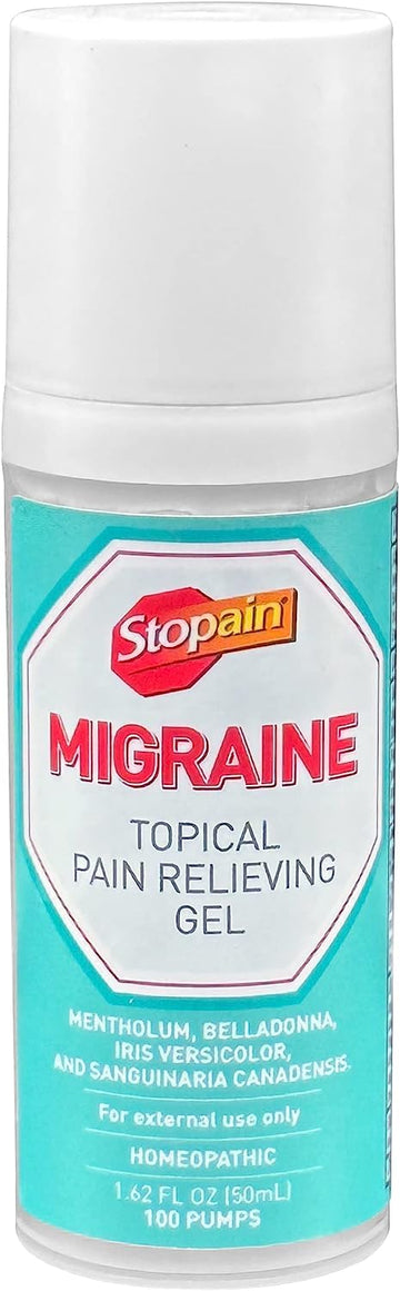 Stopain Migraine Pain Relief Gel Pump, 1.62oz, USA Made, Max Strength Fast Acting Research Proven Topical Effective at Any Stage, No Known Side Effects or Drug Interactions, HSA FSA Approved Products StopainAu supplements
