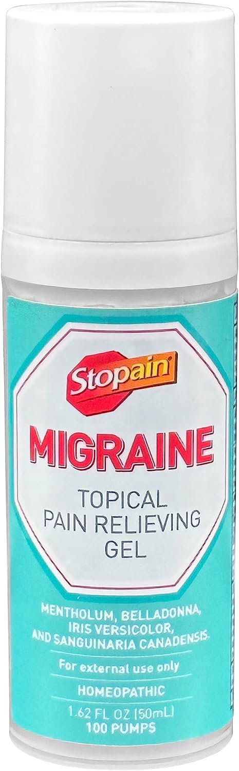 Stopain Migraine Pain Relief Gel Pump, 1.62oz, USA Made, Max Strength Fast Acting Research Proven Topical Effective at Any Stage, No Known Side Effects or Drug Interactions, HSA FSA Approved Products StopainAu supplements