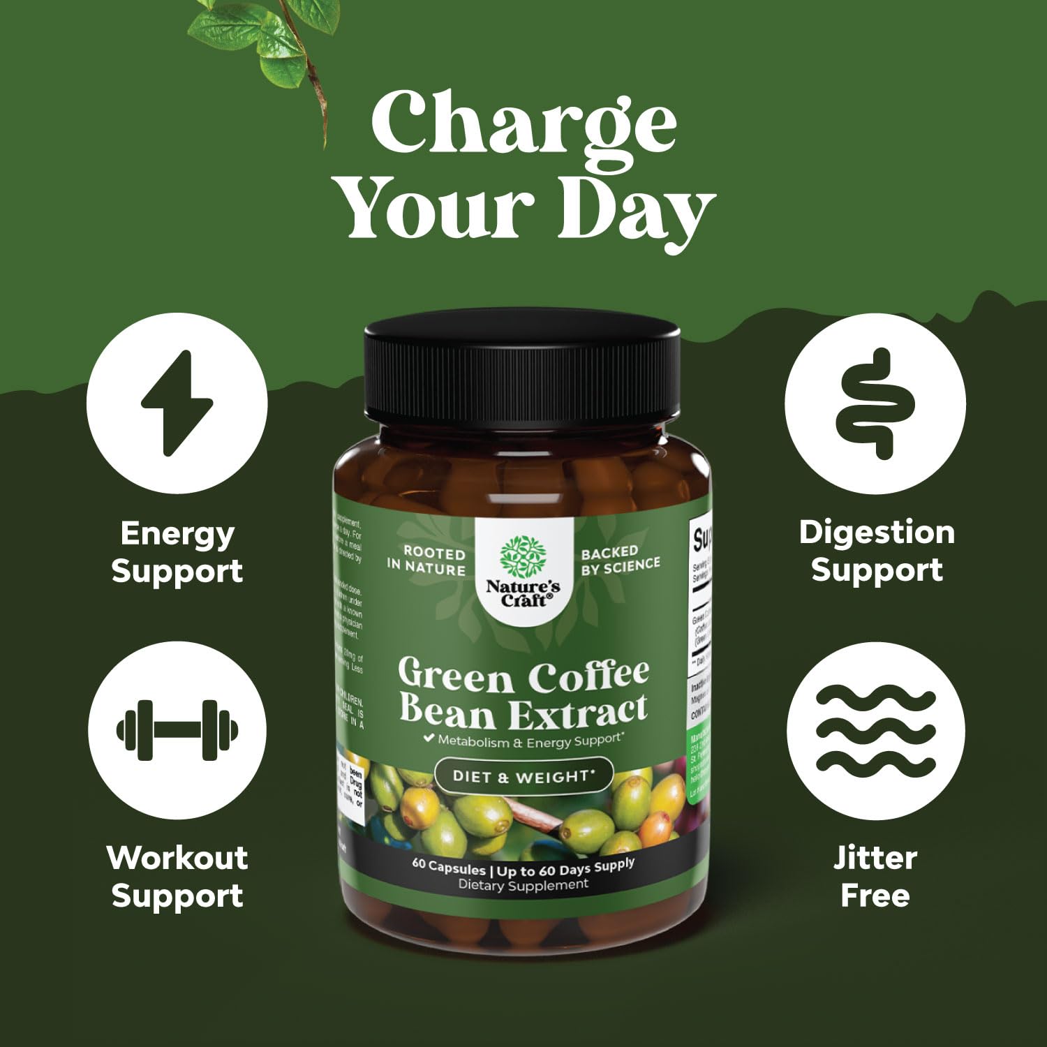 Pure Green Coffee Bean Extract - Super Energizing Green Coffee Extract with 50% Chlorogenic Natures CraftAu supplements