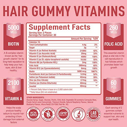 Premium Hair Vitamins Supplement-Gummy Vitamins w/Biotin, Folic Acid, Vitamins A&D Purely OptimalUS supplements