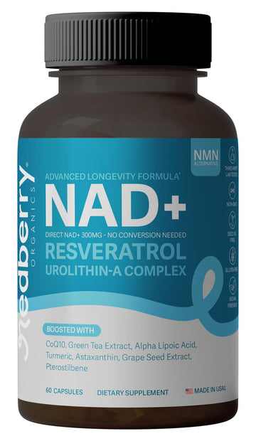 NAD Supplement with Direct NAD+ 300mg (NAD Plus) | Advanced Longevity Complex with Urolithin A & Resveratrol | NMN Alternative | 60 Capsules | Non-GMO, Gluten Free | Made in USA Redberry OrganicsAu supplements