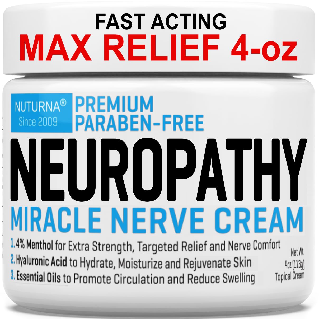 Neuropathy Nerve Relief Cream - Premium Nerve Cream 3X Action for Targeted Relief and Soothing Nerve Comfort - Maximum Strength with 4% Menthol Arnica MSM for Feet Hands Legs Toes & Back - Large 4 Oz NuturnaAu supplements