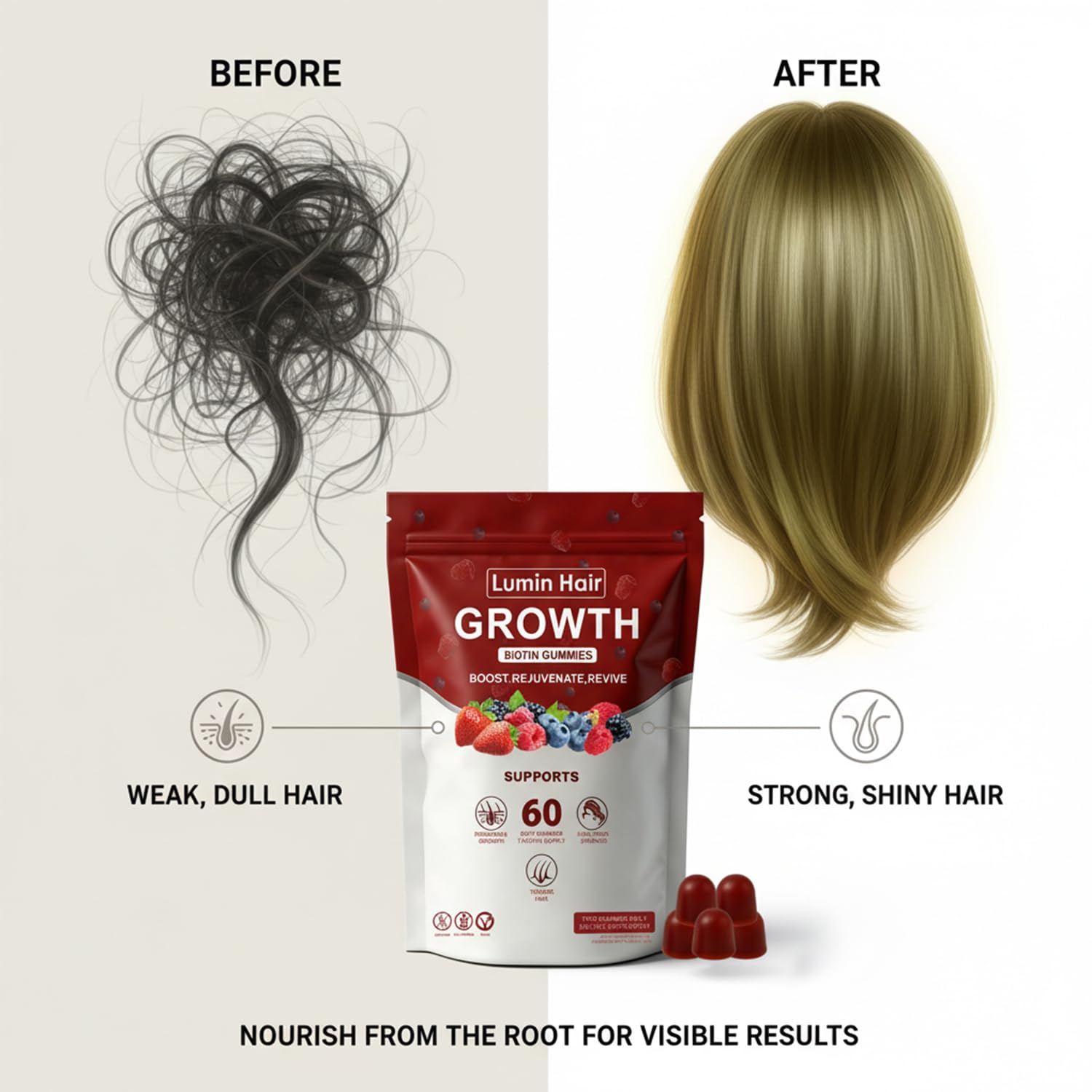 Lumin Hair Growth Gummies for Black Women, 60 Vegan Gummies, Daily Hair Nourishment with Biotin, Collagen & Botanical Extracts, Supports Healthy Hair Growth & Strength Lumin HairUS supplements