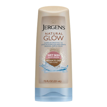 Jergens Natural Glow In Shower Lotion, Self Tanner for Medium to Deep Skin Tone, Sunless Tanning Wet Skin Lotion for Gradual