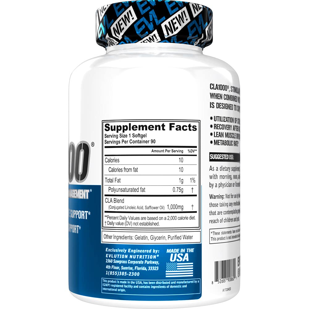 Conjugated Linoleic Acid CLA Pills - CLA 1000mg Diet Pills to Support Weight Loss Fat Burning EvlutionUS supplements
