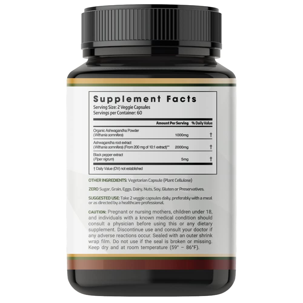 PRATIC LINE Ashwagandha Capsules 3,000 mg - 120 Vegan Cap Made with Organic PRATIC LINEUS supplements