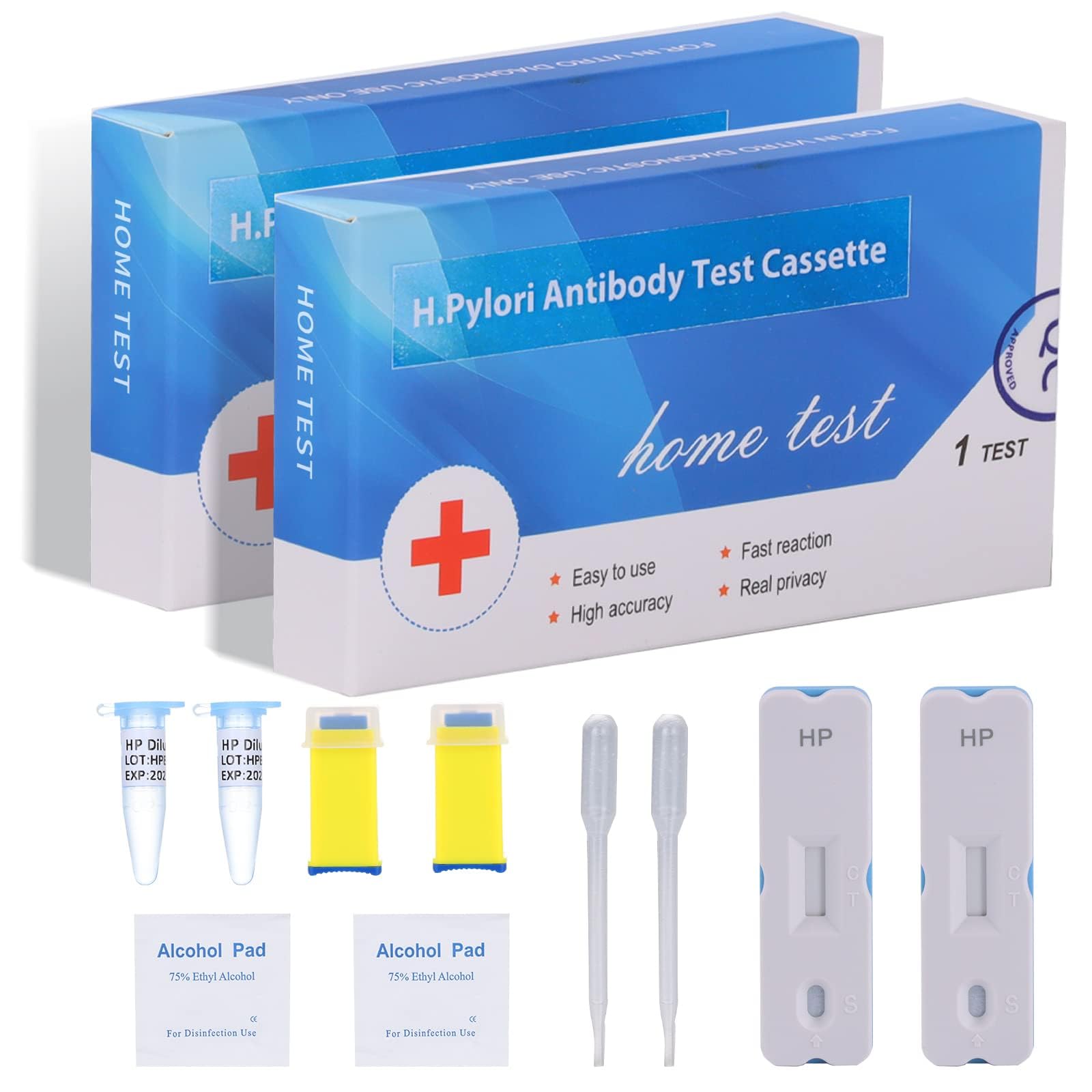 H. Pylori，Helicobacter Pylori Detection 2 Test kit, 10-15 Minutes of Quick Home Testing, The Result is Highly Accurate, Easy to use and Read EvuioasAu supplements
