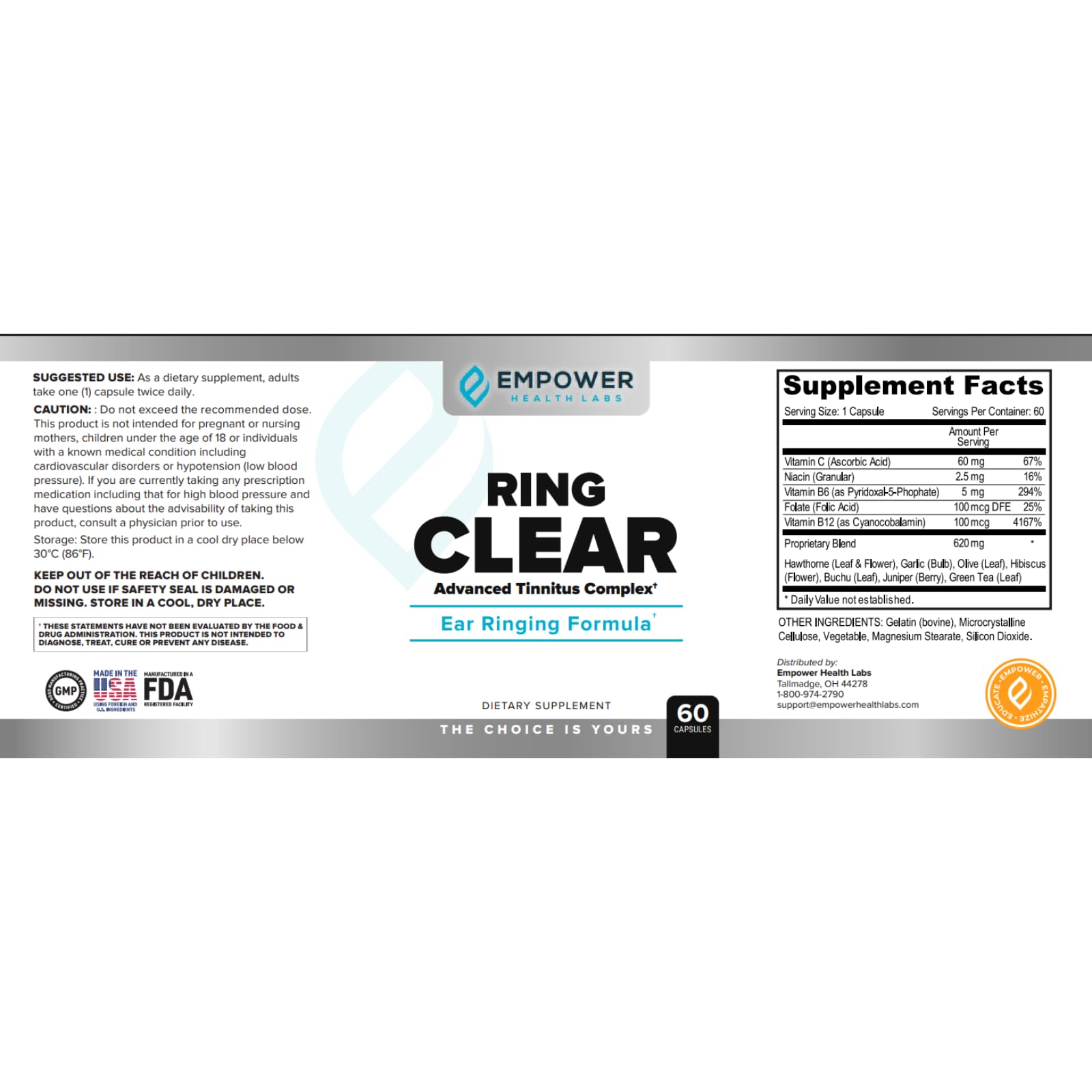 Empower Health Labs Ring Clear All-Natural Ear Buzz Relief Formula for Lasting Relief from Incessant Ear Buzzing - 30-Day Supply Empower Health LabsAu supplements