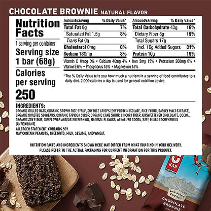 CLIF BAR - Chocolate Brownie Flavor - Made with Organic Oats - Non-GMO Clif BarUS supplements
