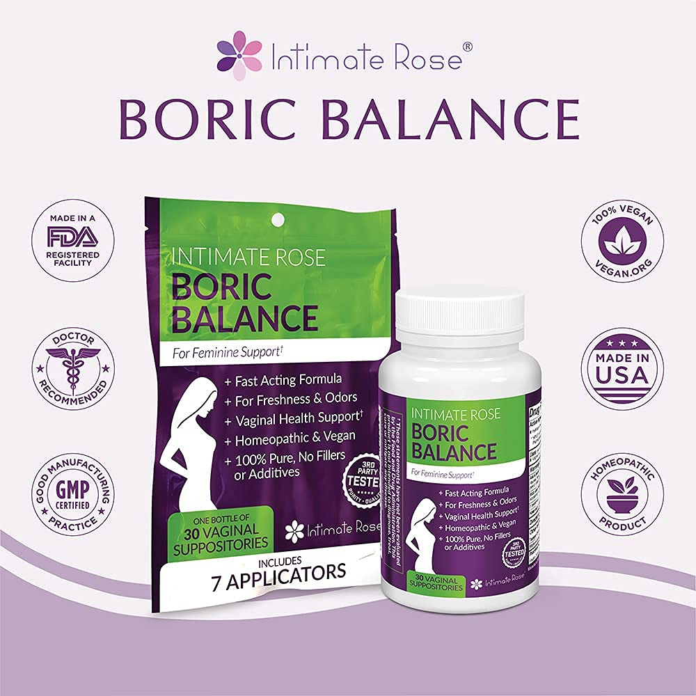 Intimate Rose Boric Acid Vaginal Suppositories - 30 Count (600mg) + 37 Applicators - Feminine Balance Intimate RoseAu supplements