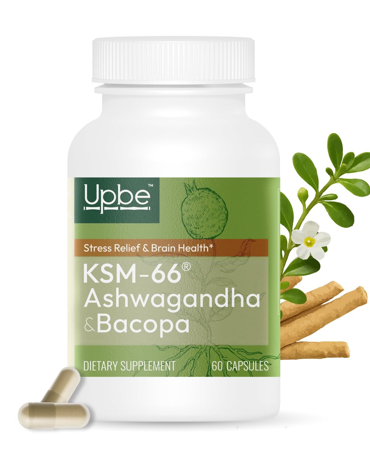 Upbe Ashwagandha Supplements for Women & Men - KSM-66® with Bacopa & Milk Thistle, 60 Vegan Capsules - Stress Relief, Mood, Cortisol Support, Extra Strength Ashwagandha Capsules UpbeAu supplements