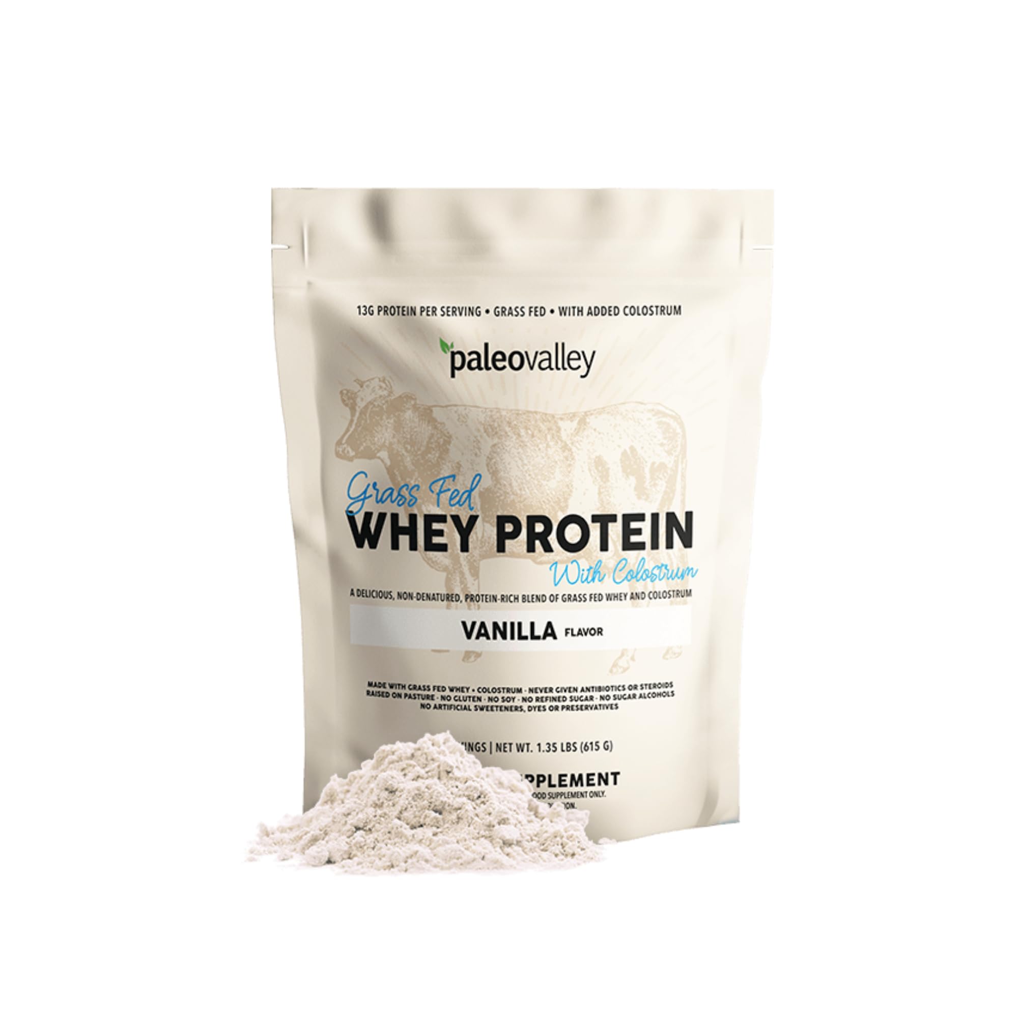 Paleovalley 100% Grassfed Whey Protein Powder with Colostrum, 30 Serving - Vanilla, 13g Protein, Muscle Building, Immune Support, Gut Health PaleovalleyUS supplements