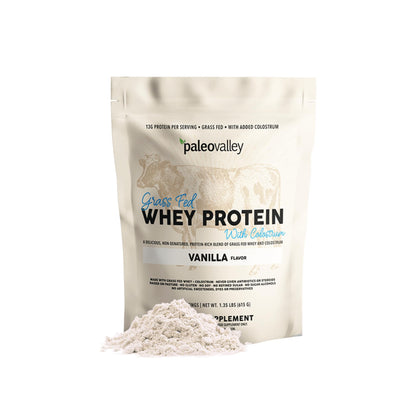 Paleovalley 100% Grassfed Whey Protein Powder with Colostrum, 30 Serving - Vanilla, 13g Protein, Muscle Building, Immune Support, Gut Health PaleovalleyUS supplements