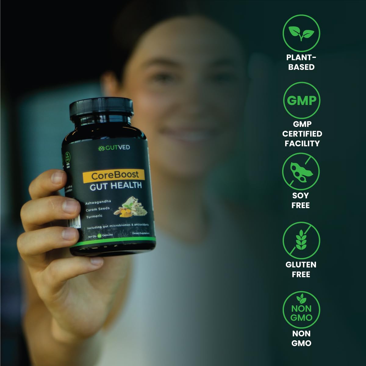 GUTVED Bloating & Gas Relief Probiotic for Women & Men | 9-in-1 Gut & Digestive Support with Probiotics, Prebiotic Inulin, Turmeric, Ginger & Fennel | Daily Plant-Based Capsules, 60 Count GUTVEDAu supplements