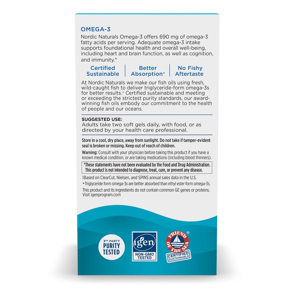 Nordic Naturals Omega-3, Lemon Flavor - 180 Soft Gels - 690 mg Omega-3 - Fish Oil - EPA & DHA - Immune Support, Brain & Heart Health, Optimal Wellness - Non-GMO - 90 Servings Nordic NaturalsAu supplements