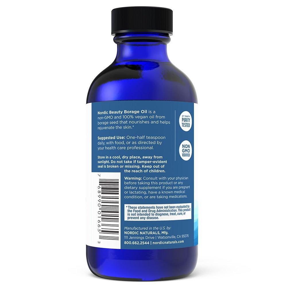 Nordic Naturals Nordic Beauty Borage Oil, Unflavored - 4 Ounces - Borage Seed Oil, Unique Omega-6 for Healthy and Hydrated Skin, 480 Milligrams of GLA - Non-GMO - Vegan, 48 Servings Nordic NaturalsAu supplements