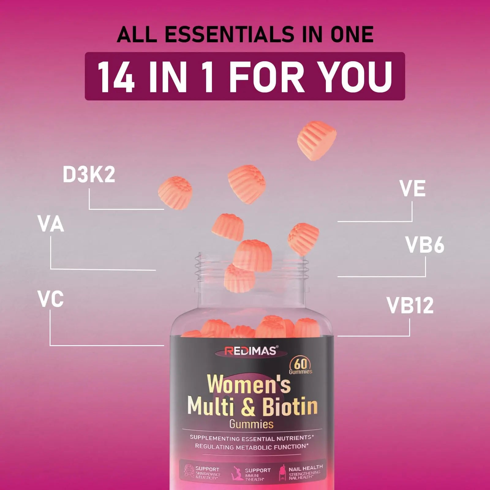 Redimas Multivitamin Gummies for Women, Chewable Adult Vitamin with Vitamins A, B, C, D, E, and Biotin, Gummy Format for Everyday Nutrient Inclusion RedimasAu supplements