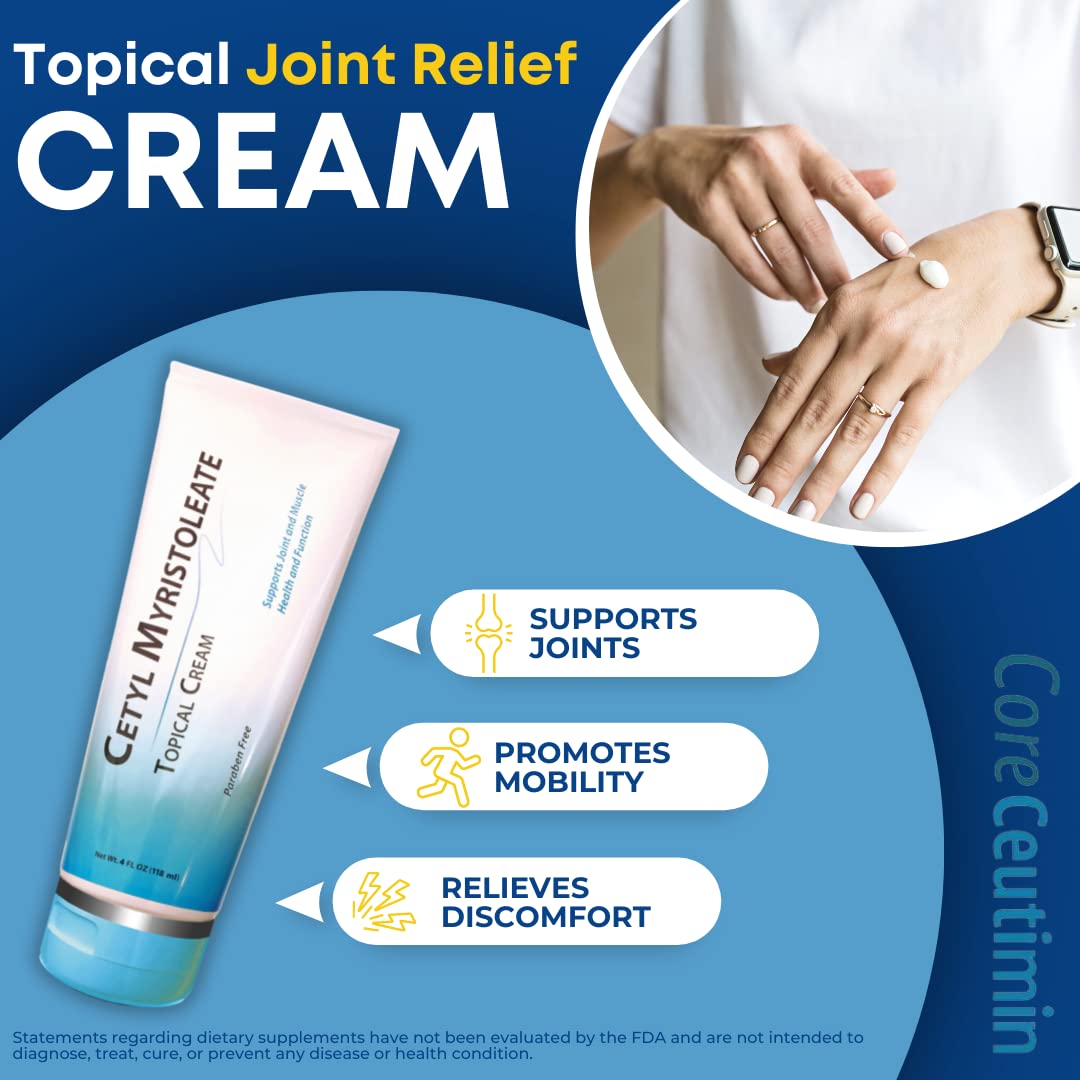 Cetyl Myristoleate Topical Cream Omega 5 Fatty Acid - Helps Reduce Joint and Muscle Discomfort - Includes Arnica, Glucosamine, Aloe,Jojoba, Sunflower & Sesame Seed Oil - 4oz. by Coreceutimin CoreCeutiminAu supplements