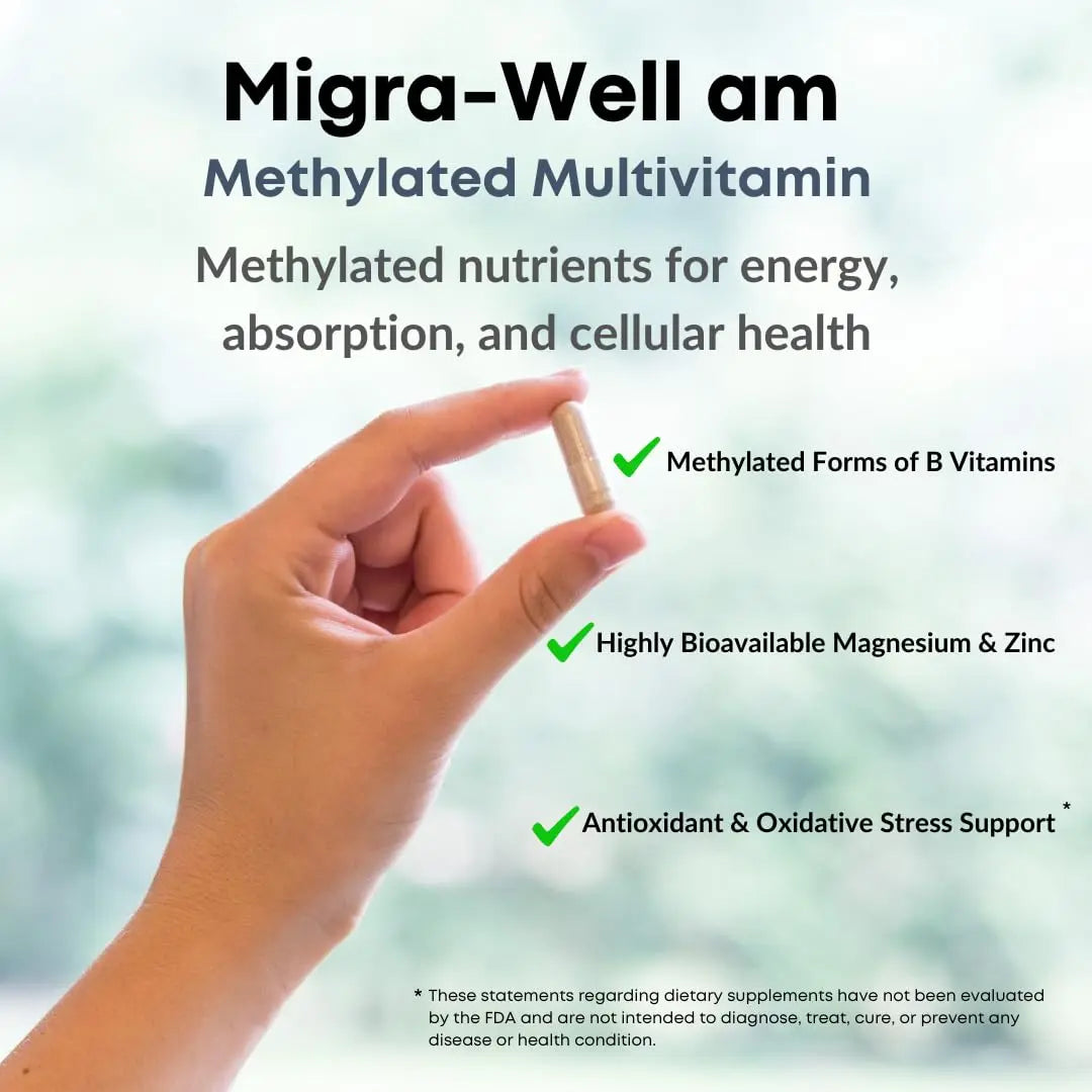 Wellkasa Migra-Well AM: Energizing Daily Methylated Multivitamin with Bioavailable Minerals & Antioxidants Supporting Brain WellkasaAu supplements