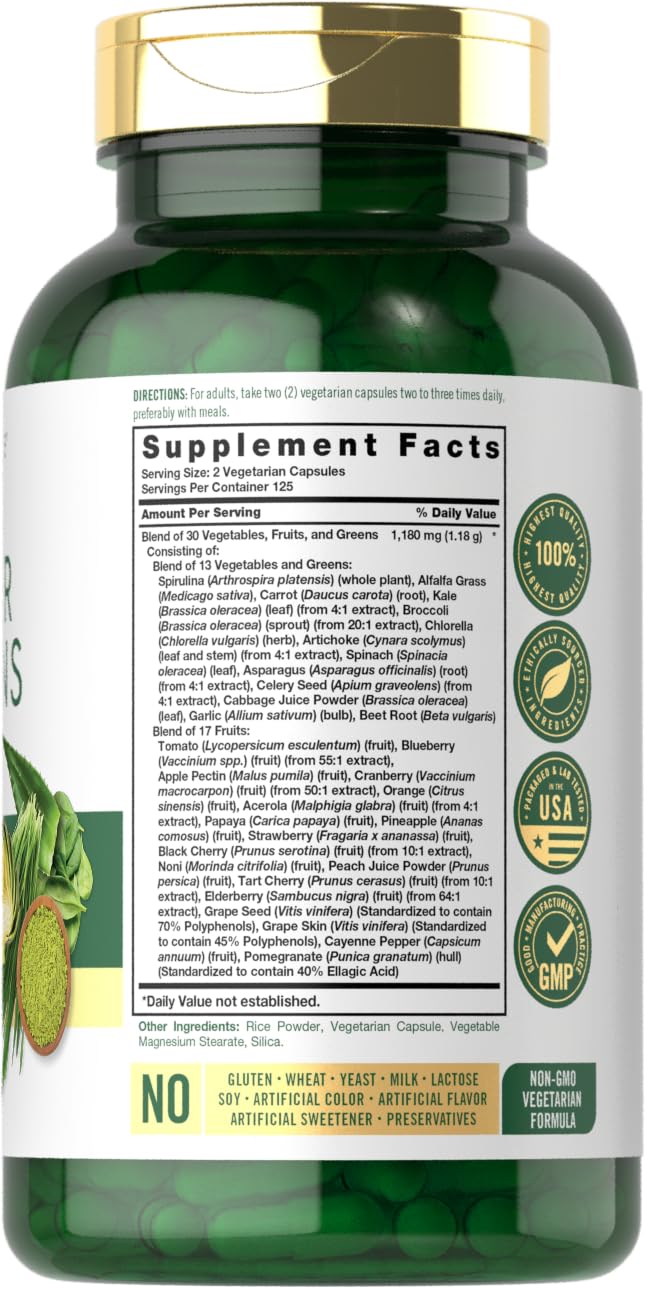 Carlyle Super Greens Capsules | 250 Count | Blend of 13 Vegetables and Greens Plus 17 Fruits | Non-GMO & Gluten Free Supplement CarlyleAu supplements