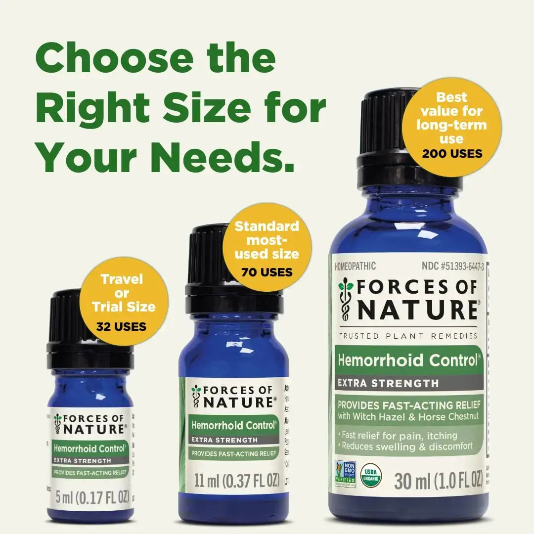 Forces of Nature Hemorrhoid Control Extra Strength, Organic Homeopathic Medicine with Witch Hazel, Horse Chestnut, and Soothing Essential Oils for Itching, Swelling & Discomfort, 5ml (0.17 fl oz) Forces of NatureAu supplements