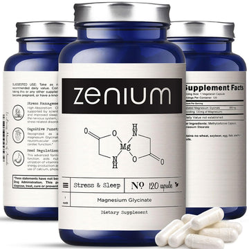 Zenium - Magnesium Glycinate for Sleep, Chelated, 600mg per Serving, 120 Capsules | High Absorption | Relieve Tension, Worry, Nervousness | Calm The Mind & Body | Ayurvedic | Natural Relief Supplement ZeniumAu supplements