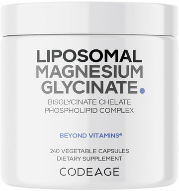 Codeage Liposomal Magnesium Glycinate Supplement, 2-Month Supply, Bisglycinate Magnesium Chelate, Chelated Magnesium Mineral Pills, BioPerine Black Pepper Vitamins Capsules, Non-GMO Vegan, 240 ct CodeageAu supplements