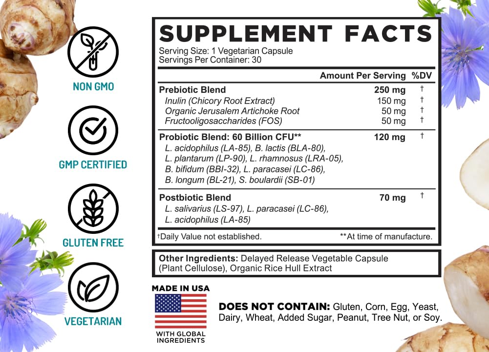 FarmHaven 60 Billion CFU Probiotic - 8 Probiotic Strains - Prebiotics & Postbiotics - Supports Digestive & Immune Health - Delayed Release - Shelf Stable - Non-GMO, Gluten Free - 30 Caps FarmHavenAu supplements
