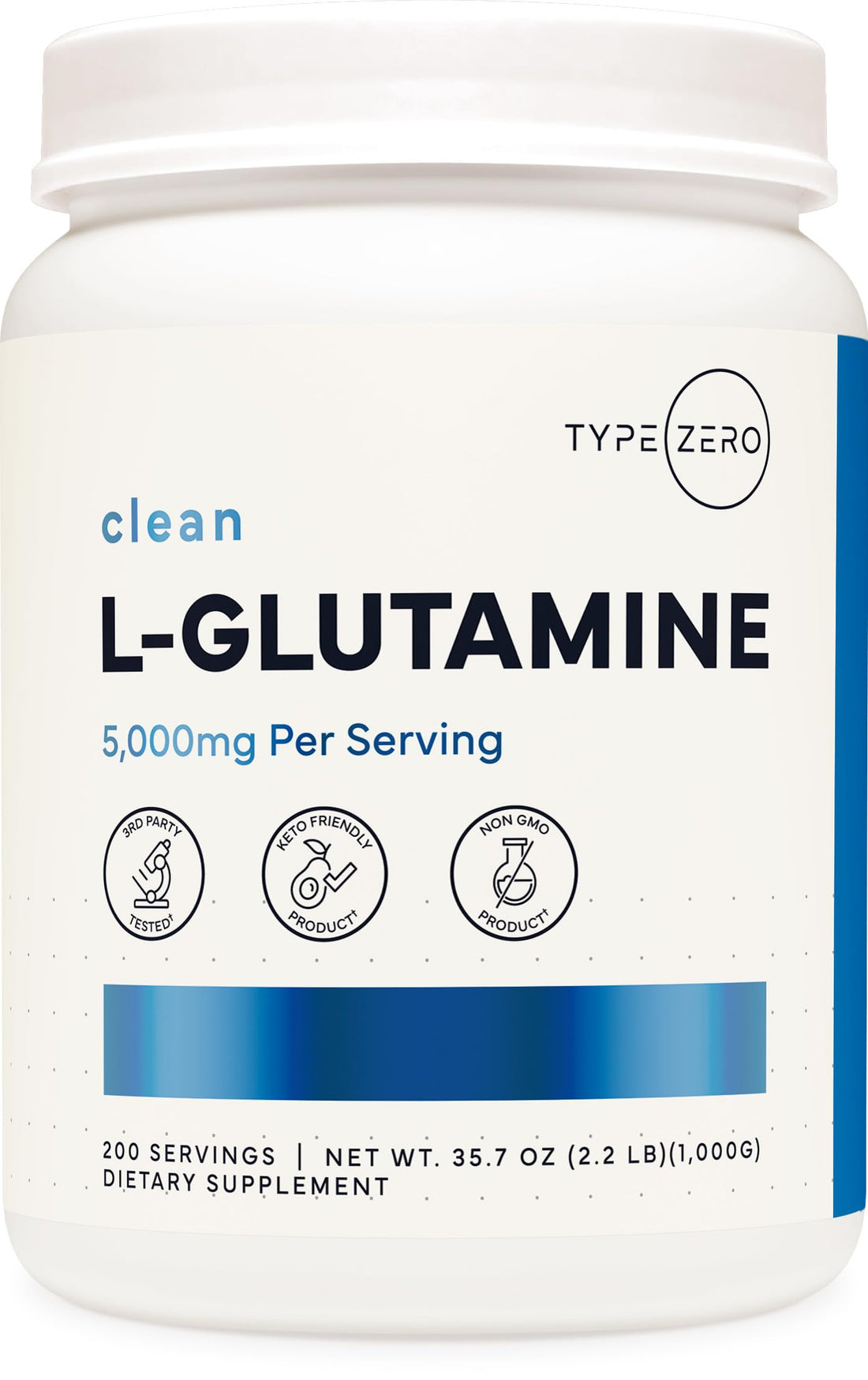 Type Zero L Glutamine Powder, 200 Servings of 5000mg - 6 Month Supply, for Gut Health, Gastrointestinal Lining Support & Recovery for Women/Men - Vegan, Gluten Free, No Fillers, Unflavored Type ZeroUS supplements