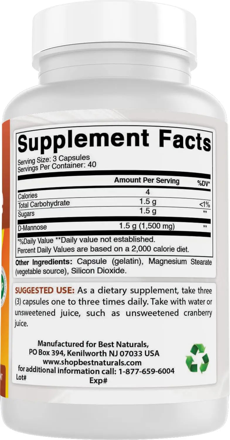 Best Naturals D-Mannose Capsules - Urinary Tract Cleanse Supplement 1500mg/Serving - 120 Count Best NaturalsAu supplements