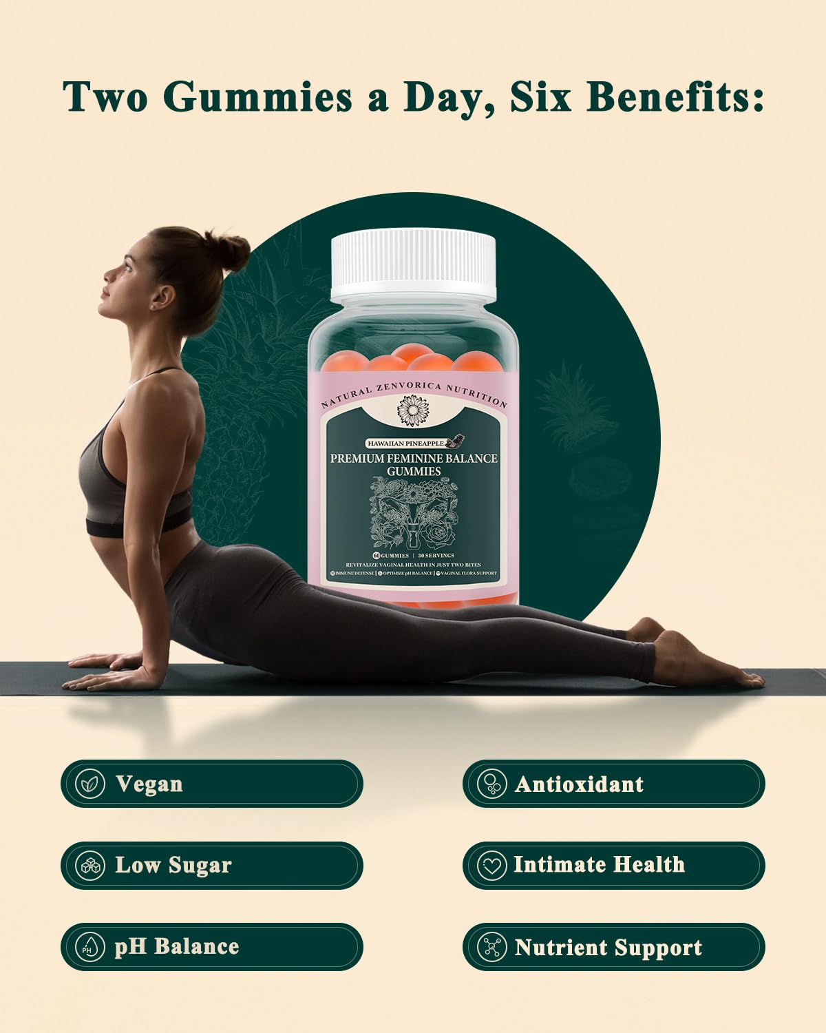 Zenvorica Premium Feminine Balance Gummies for Women - Hawaiian Pineapple pH Balance Probiotic Gummies for Odor and Flora Wellness, Immune Support, Vegan, 60 Count ZenvoricaAu supplements