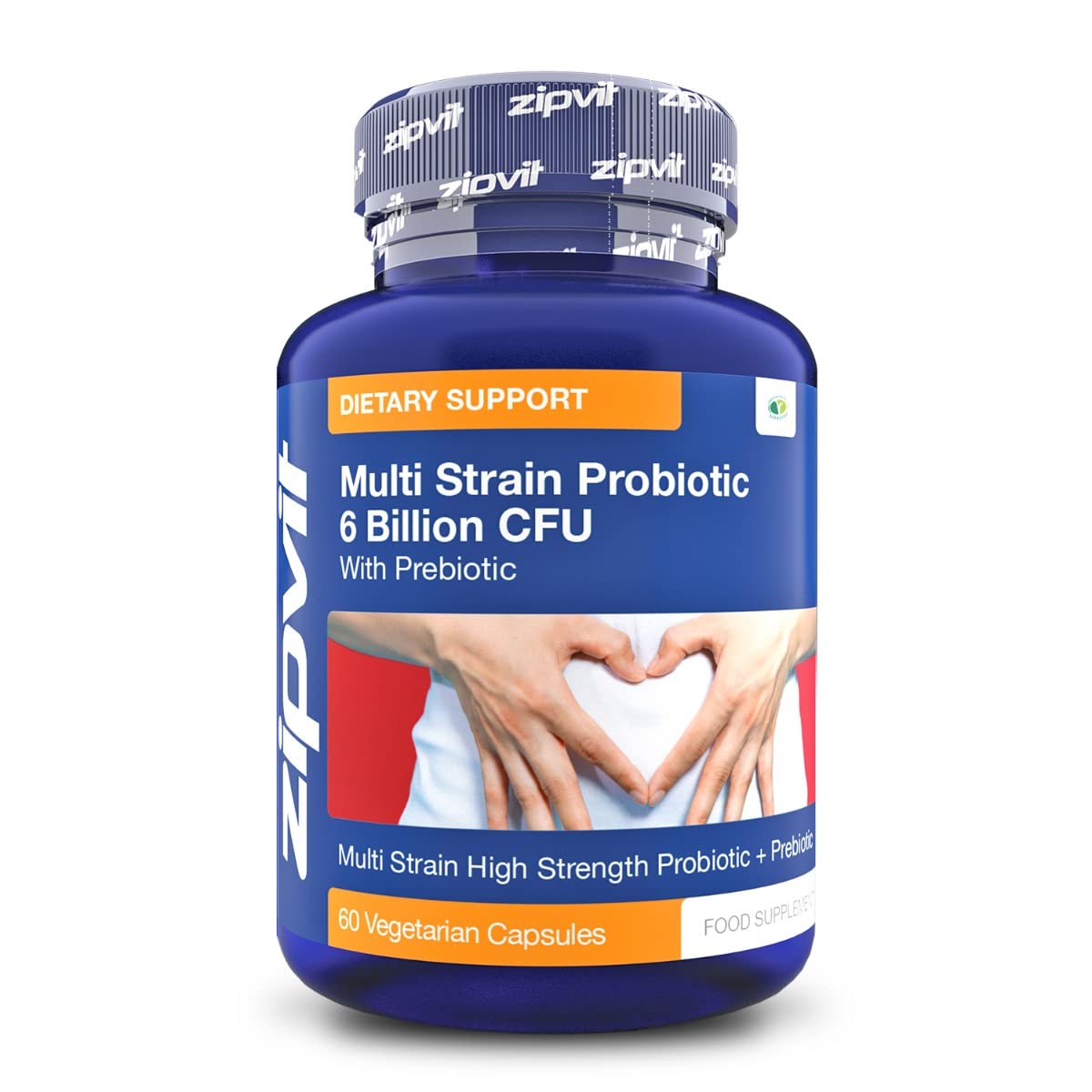 Probiotic 6 Billion Multi-Strain Live Bio Cultures Complex with Prebiotic, 60 Vegetarian ZipvitUS supplements