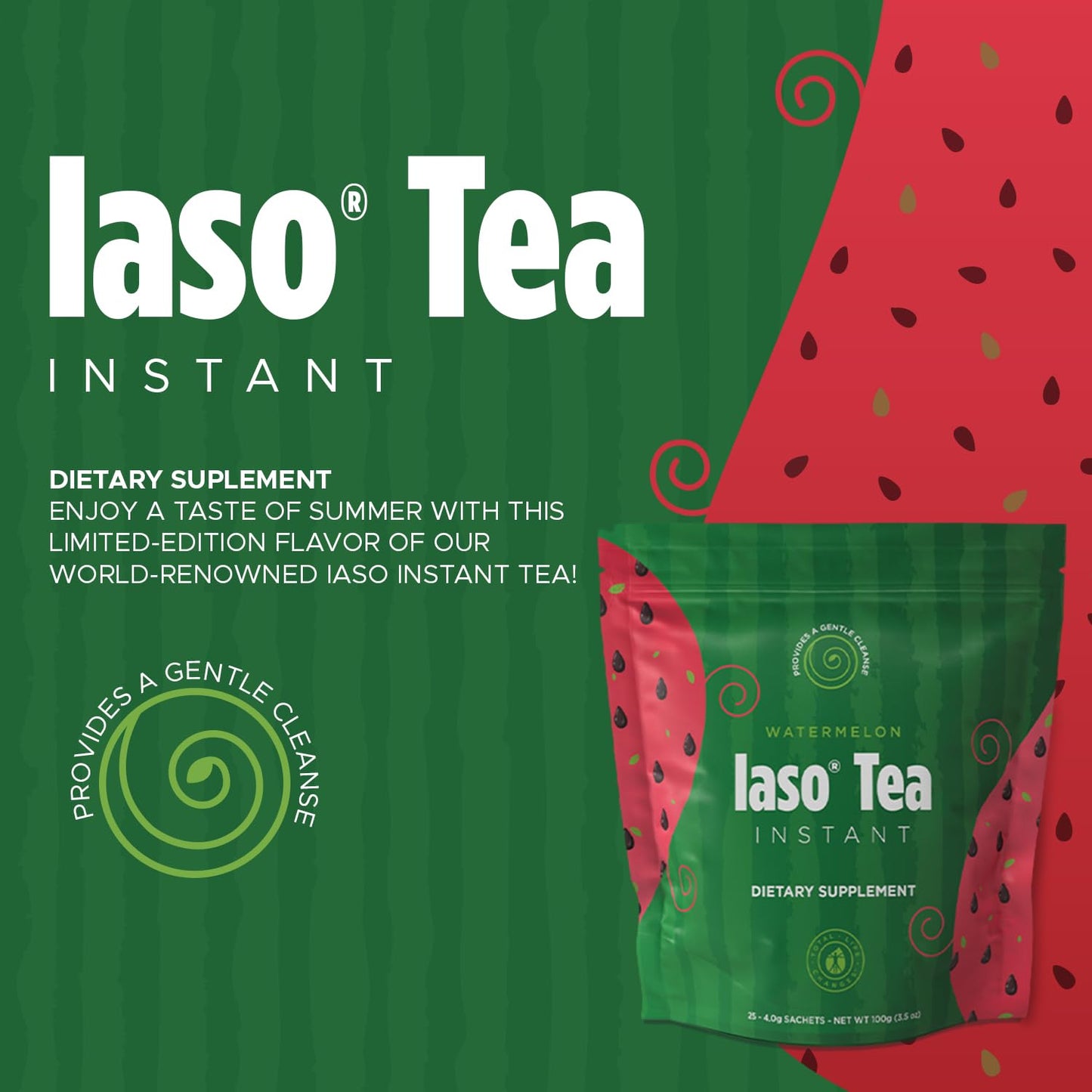 Iaso Instant Tea Watermelon Flavor - 4 grams (25 Sachets) Total Life ChangesUS supplements