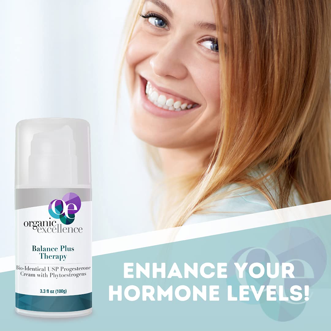 Organic Excellence Balance Plus Therapy - USP Bioidentical Organic Progesterone Cream for Women - with Phytoestrogens - for Menopause Relief and Natural Hormone Balance, 3.3 fl oz (100g) Organic ExcellenceAu supplements