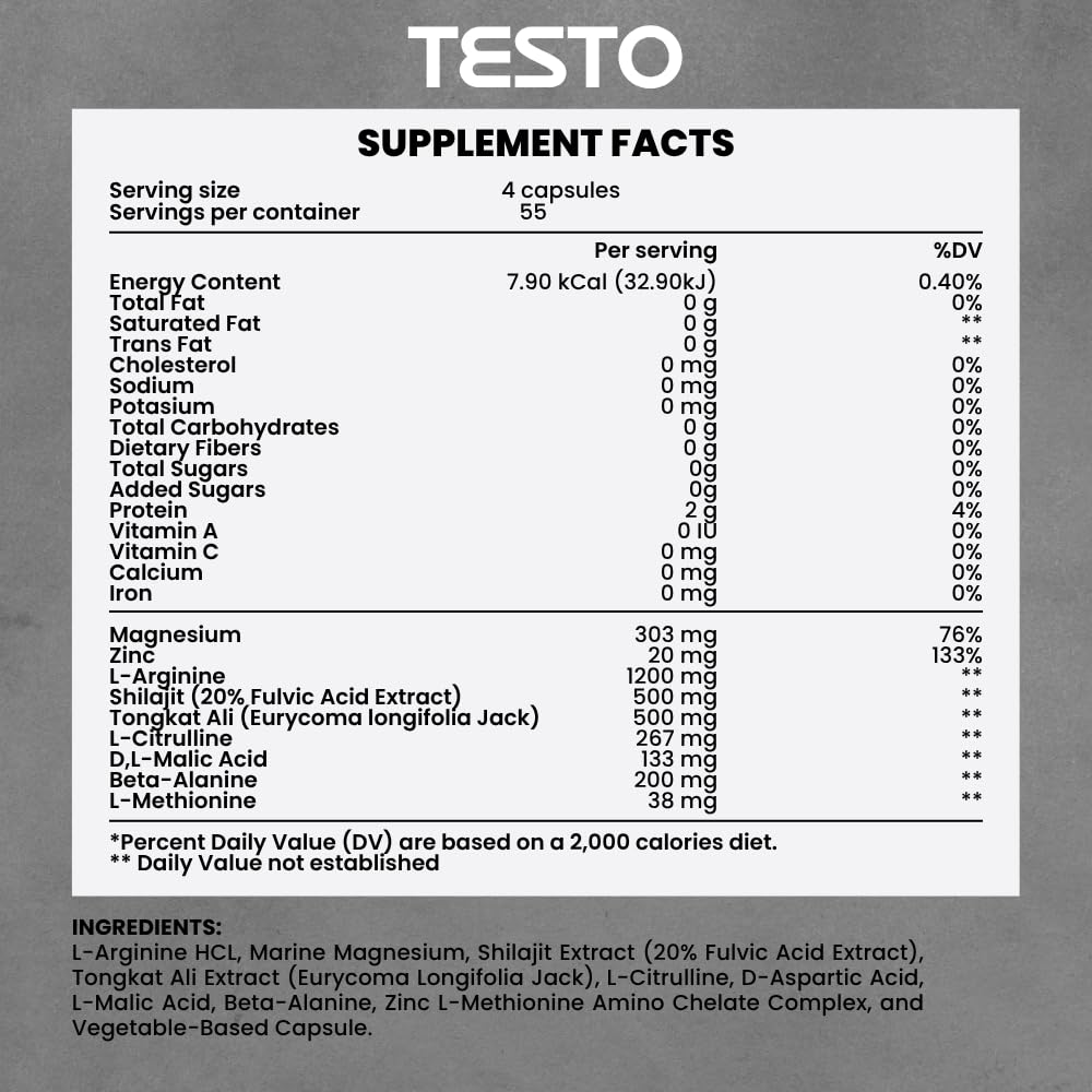 COURA Mens Testo Booster and Multivitamin for Men, 220 Capsules (55 Servings), with Shilajit, Zinc, Magnesium, L-Arginine, and Citrulline, Performance Support COURAAu supplements