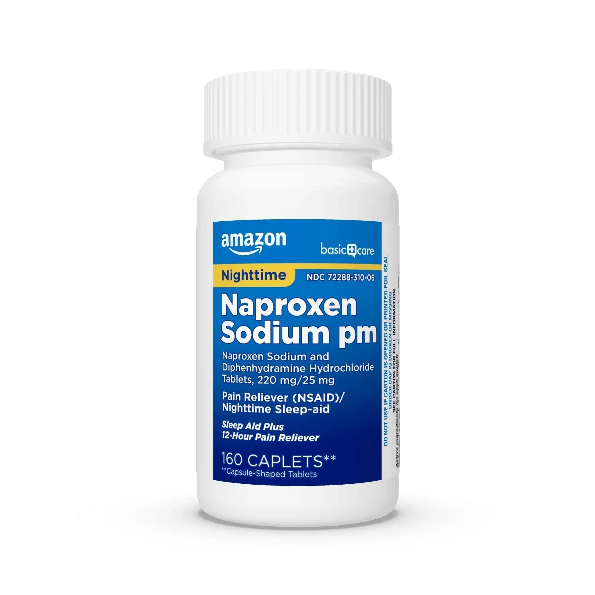Amazon Basic Care All Night Pain Relief PM, Naproxen Sodium 220 mg/Diphenhydramine Hydrochloride 25 mg Tablets, Pain Reliever/Nighttime Sleep-Aid, 160 Count Amazon Basic CareAu supplements