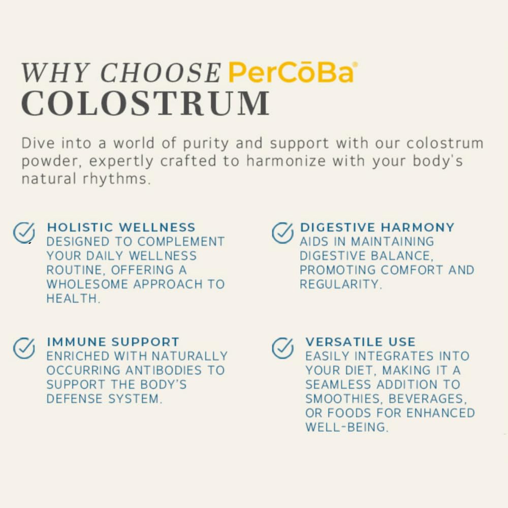Colostrum Supplement for Gut Health, Bloating, Hair Growth, Muscle Recovery, Immune Support - Unflavored Bovine Colostrum Powder Made in USA, Non-GMO, Gluten Free, 120 Grams Per Serving - 40 Servings PERCOBAAu supplements