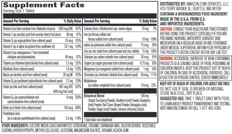 Amazon Elements Women’s One Daily Multivitamin, 59% Whole Food Cultured, Vegan, 65 Tablets, 2 month supply Amazon ElementsAu supplements