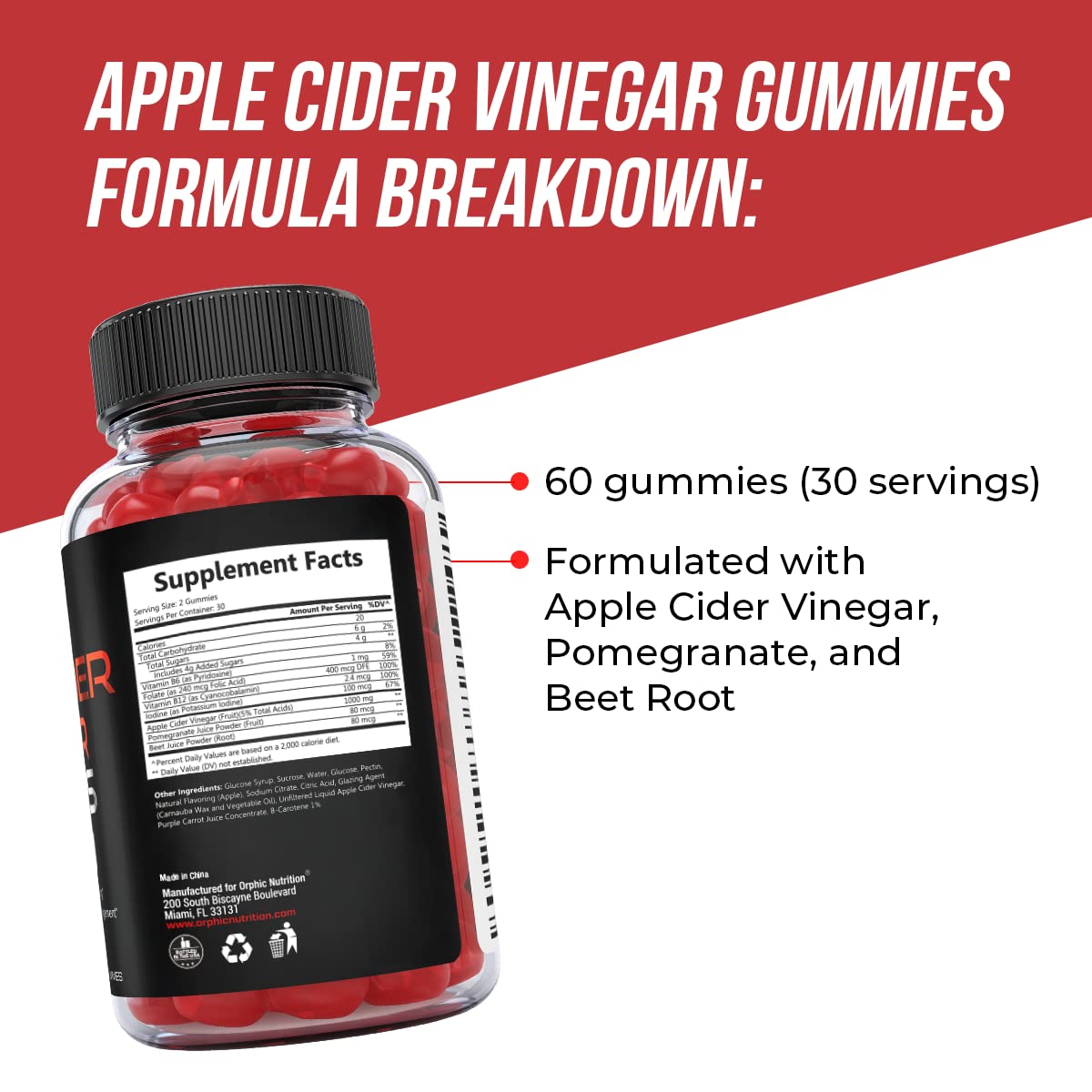 Apple Cider Vinegar Gummies - 1000mg - Formulated to Support Weight ORPHIC NUTRITIONUS supplements