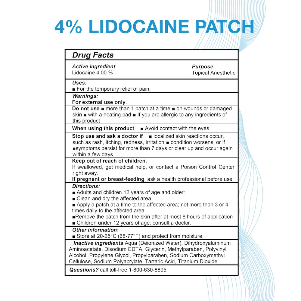Puregen Labs Lidocaine 4% Numbing Patch - Total 60 Patches Maximum Strength | Fast Acting Temporary Relief of Aches | Back, Neck, Shoulders, Elbows and Knees P Puregen LabsAu supplements