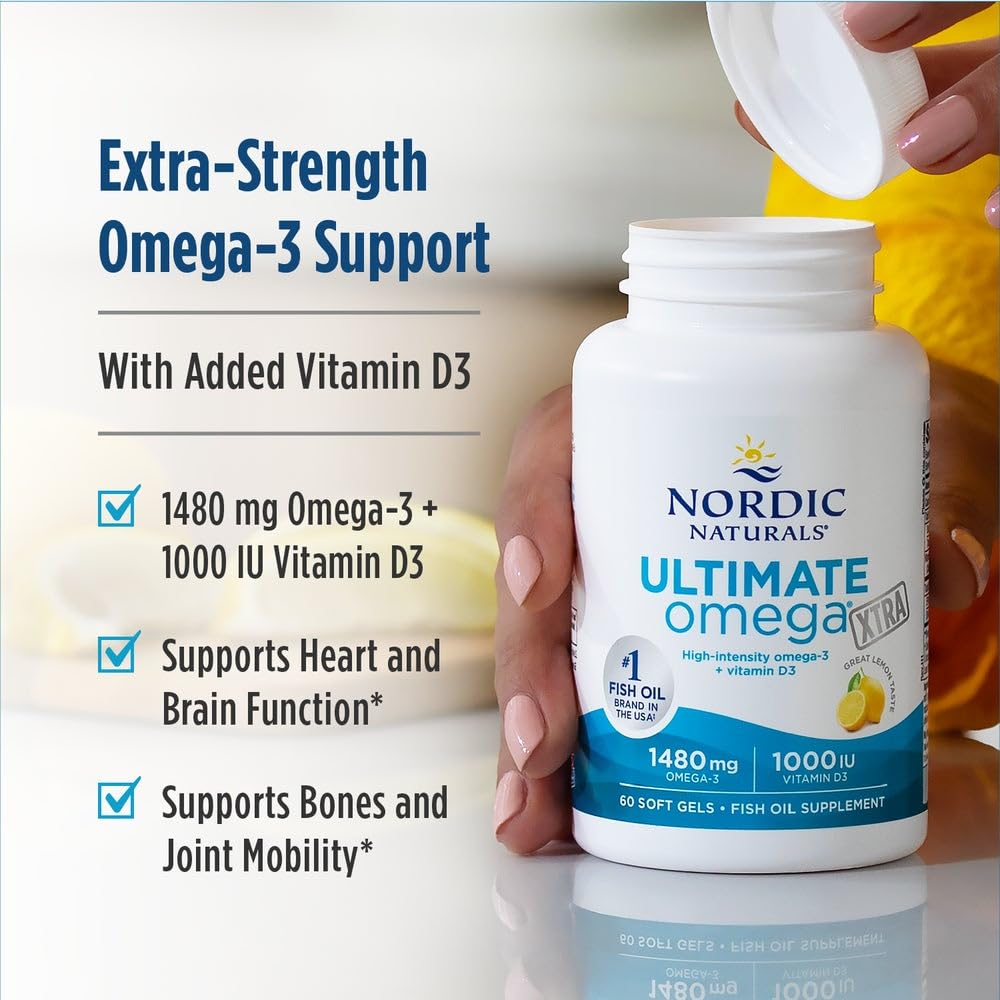 Nordic Naturals Ultimate Omega Xtra, Lemon Flavor - 60 Soft Gels - 1480 mg Omega-3 + 1000 IU Vitamin D3 - EPA & DHA - Brain, Heart, & Immune Health - 30 Servings Nordic NaturalsAu supplements