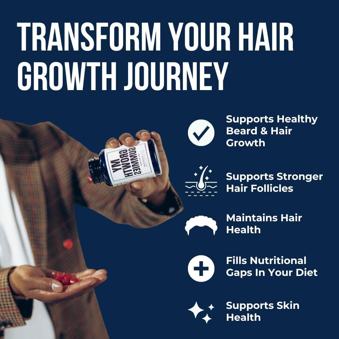 Evan Alexander Grooming My Growth Gummies | Healthy Hair & Beard Growth Support | Stronger Hair Follicles & Better Skin | Strawberry & Coconut Flavor | Vitamins C, D3, B6, B12 & Biotin | 60 Gummies Evan Alexander Fine GroomingAu supplements