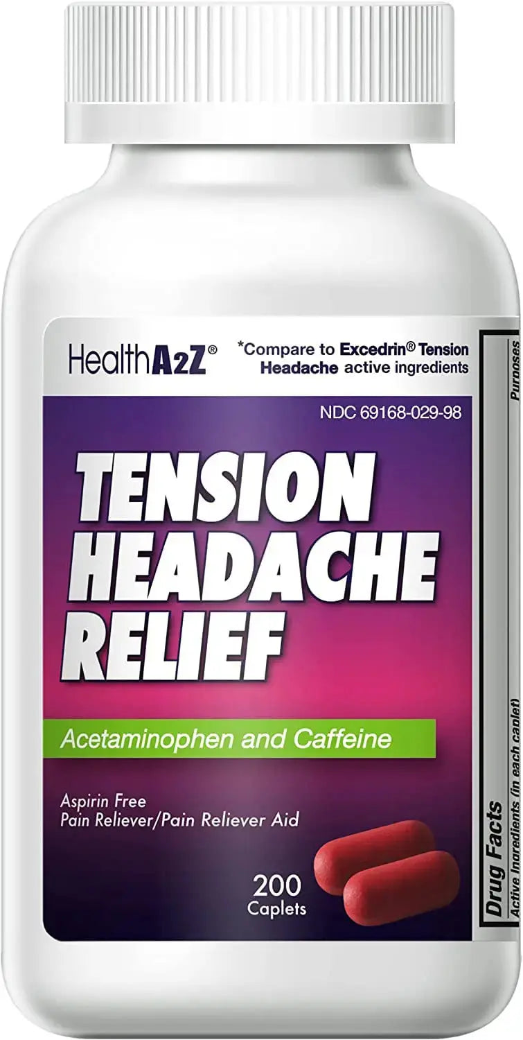 HealthA2Z® Tension Headache Relief | Acetaminophen 500mg | Caffeine 65mg | Pain Reliever Aid | Aspirin Free (200 caplets (Pack of 1)) HealthA2ZAu supplements