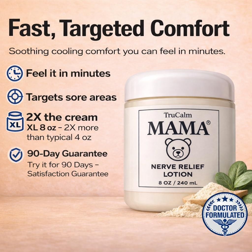 Mama Lotion – Neuropathy Nerve Relief Cream with Magnesium Chloride - Maximum Strength Comfort for Feet, Hands, Legs, Toes - Fast-Absorbing and Non-Greasy Formula for Food and Leg Comfort - 8 Oz TruCalm MamaAu supplements