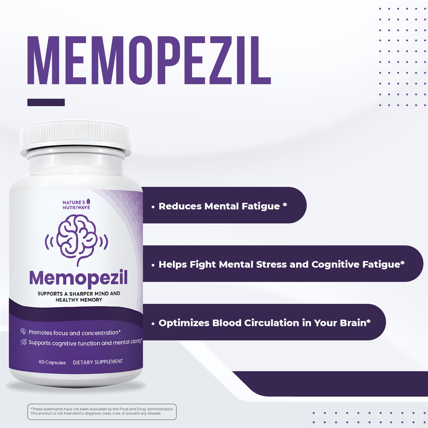 Memopezil – Daily Supplement with Vitamins A,B, C,D,E, Minerals & Botanical Extracts – Clean, Stimulant-Free Formula – GMP-Certified, Non-GMO, Made in USA - 60 Capsules, 30 Servings, 1 Month Supply Nature’s NutriWaveAu supplements