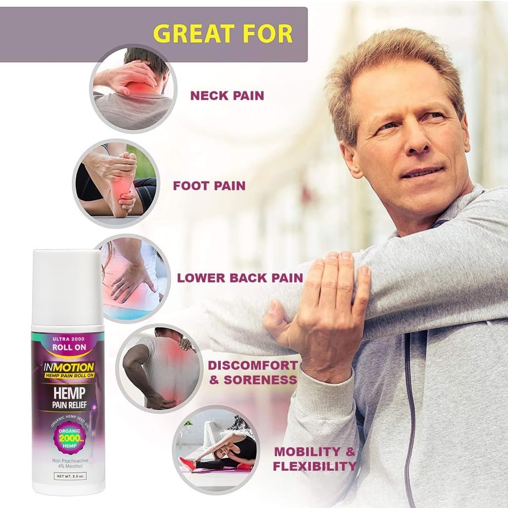 InMotion Hemp Roll On for Pain - 4 Pack Premium Ultra Strength Fast Acting, Long Lasting, Odorless Hemp Oil Roll On Pain Reliever for Joint, Muscle, & Back (4) InMotion HempAu supplements