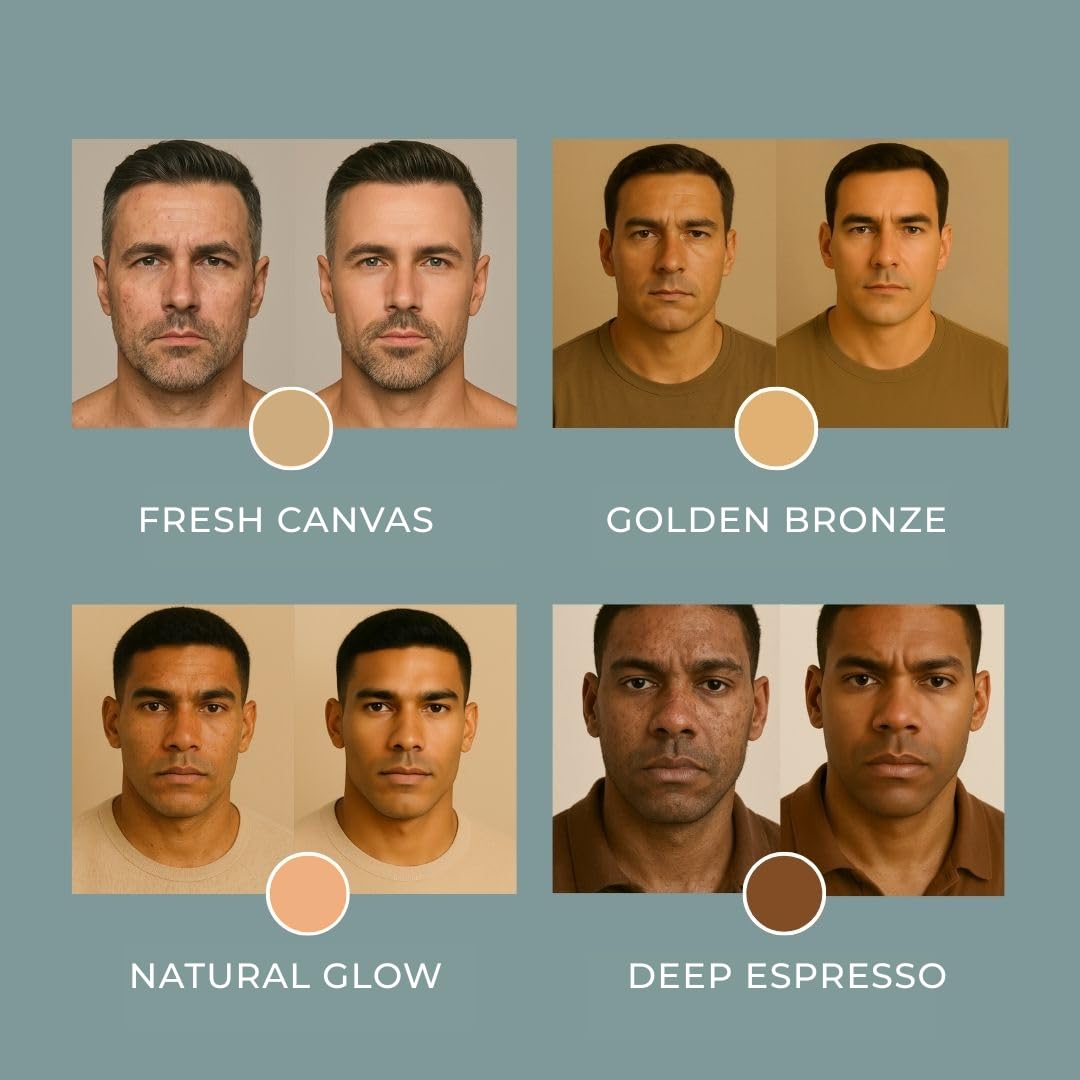 Hues for Him Foundation for Men – Full-Coverage, Lightweight & Hydrating Fit | Natural Coverage | Oil Control & Perfect Fit for Men’s Faces | Available in 4 Shades | Fresh Canvas, .67oz HUES FOR HIMAu supplements