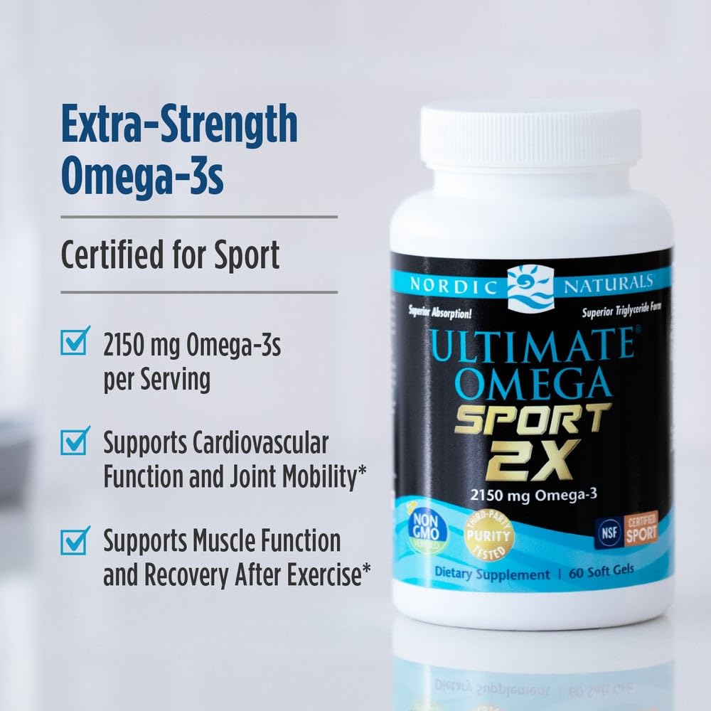 Nordic Naturals Ultimate Omega Sport 2X, Lemon Flavor - 60 Soft Gels - 2150 mg Omega-3 - NSF Certified Fish Oil with EPA & DHA - Heart & Muscle Health, Recovery - Non-GMO - 30 Servings Nordic NaturalsAu supplements