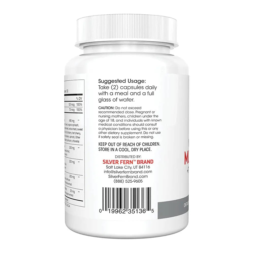 Silver Fern Whole Food Daily Multi Vitamin w/Trace Mineral Blend Supplement - 1 Bottle - 60 Vegicaps - 30 Day Supply - Natural Silver FernAu supplements