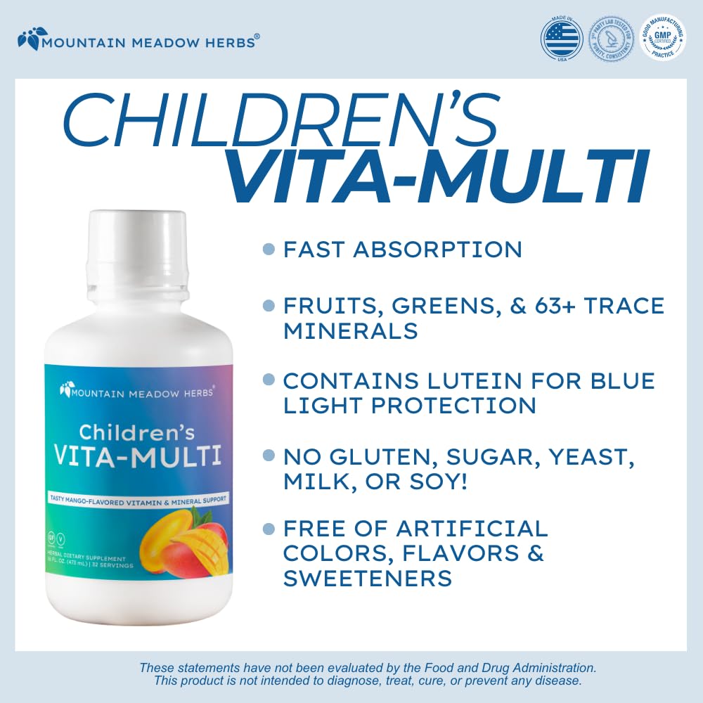Mountain Meadow Herbs Children's Vita-Multi: Blended Vitamin & Mineral Supplement - Fast Absorbing Liquid Kids Vitamins with Fruits, Greens, and Eye-Protecting Lutein (16 oz.) Mountain Meadow HerbsAu supplements